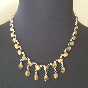 Vintage Genuine Tiger Eye Quartz Silver Bead Necklace
